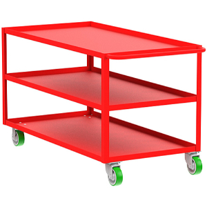VALLEY CRAFT F89176RDMO 3 Shelf Utility Cart With Lip, 30 x 48 x 39 Inch Size, Red, Mold On Caster | CJ6TPH