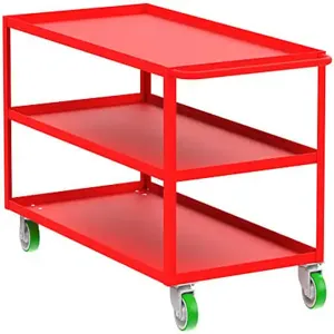 VALLEY CRAFT F89176RDMO 3 Shelf Utility Cart With Lip, 30 x 48 x 39 Inch Size, Red, Mold On Caster | CJ6TPH