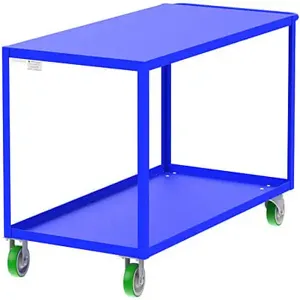 VALLEY CRAFT F89223BUMO 2 Shelf Utility Cart with Flush Top, 24 x 48 x 39 Inch Size, Blue, Mold On Caster | CJ6TLQ