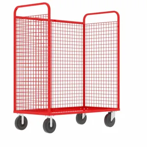 VALLEY CRAFT F89726VCRD Cage Cart, 3 Sided, With Shelf, 12 gauge Steel, 57 x 30 x 68 Inch Size, Red | CJ6THQ