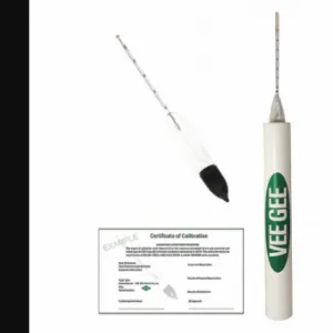 VEE GEE 6613-P-C Hydrometer, Alcohol Proof, 0.2%/+/-0.3% Tolerance Scale Divisions, 145/165% Range | CU7QNT 48ME36