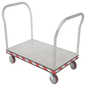 VESTIL ATP-C-3048-2HDL Platform Truck, Double Handle, Tread Plate, 30 x 48 Inch Size, Silver, Aluminum | AG7MBB