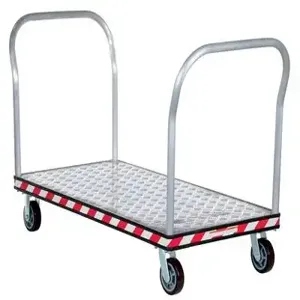 VESTIL ATP-C-3060-2HDL Platform Truck, Double Handle, Tread Plate, 30 x 60 Inch Size, Silver, Aluminum | AG7MBD