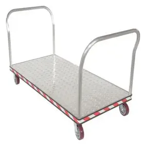 VESTIL ATP-C-3672-2HDL Platform Truck, Double Handle, Tread Plate, 36 x 72 Inch Size, Silver, Aluminum | AG7MBF