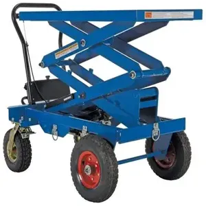 VESTIL CART-PN-600-D Pneumatic Tire Cart, Double Scissor, 600 Lb. Capacity | AG7PDU