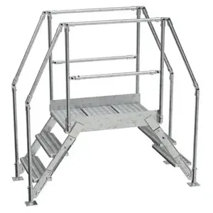 VESTIL COL-3-26-23-HDG Cross-Over Ladder, 3 Step, 66.5 x 72.15 Inch Size, Galvanized Steel, Silver | CE3AVX