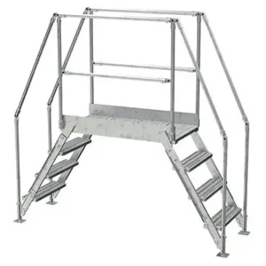 VESTIL COL-4-36-33-HDG Cross-Over Ladder, 4 Step, 91 x 82.15 Inch Size, Galvanized Steel, Silver | CE3AWC