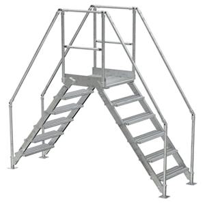 VESTIL COL-6-56-14-HDG Cross-Over Ladder, 6 Step, 92 x 102.5 Inch Size, Galvanized Steel, Silver | CE3AWJ