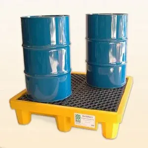 VESTIL DR-4-UT Ultra Spill Pallet, Four Drum, with Drain, 6000 Lb. | AG7QUQ