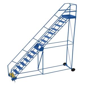 VESTIL LAD-16-21-G-EZ Rolling Warehouse Ladder, 50 Degree, Grip Strut, 16 Step, 21 Inch Size | AG7UVX