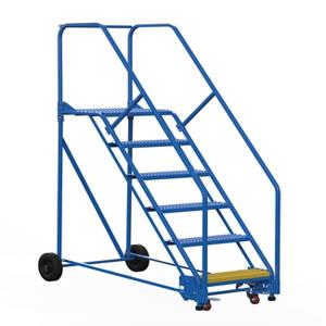 VESTIL LAD-6-21-G-EZ Rolling Warehouse Ladder, 50 Degree, Grip Strut, 6 Step, 21 Inch Size | AG7UXN