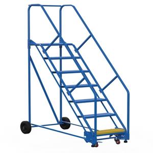 VESTIL LAD-7-14-P-EZ Rolling Warehouse Ladder, 50 Degree, Perforated, 7 Step, 14 Inch Size | AG7UXV