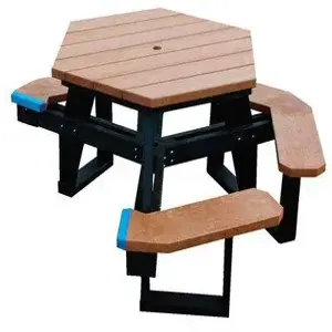 VESTIL PT-PHX-3944-BKCD-ADA Picnic Table, Hexagon, Cedar Top/Seats, Black Legs | CE3EPU