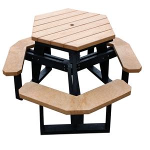 VESTIL PT-PHX-3944-BKCD Picknicktisch, Sechseck, Tischplatte/Sitze aus Zedernholz, Beine schwarz | CE3EPT