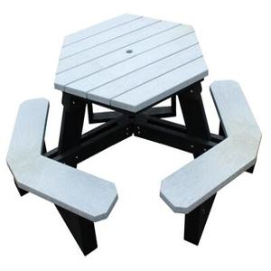 VESTIL PT-PHX-3944-BKGY Picknicktisch, sechseckig, graue Platte/Sitze, schwarze Beine | CE3EPV
