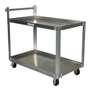 VESTIL SCA2-2840 Aluminium Service Cart With Two Shelves, 660 Lb. Capacity, Silver | AG7YKJ