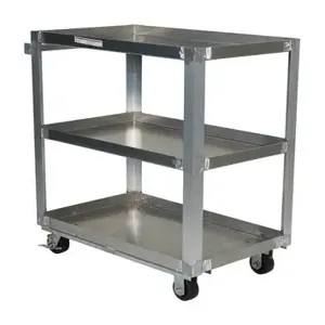 VESTIL SCA3-2236 Aluminium Service Cart With Three Shelves, 660 Lb. Capacity, Silver | AG7YKL