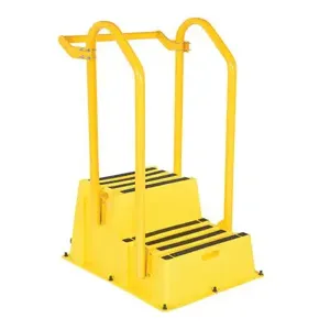 VESTIL SPN-2-YL-HR-BR-PO Poly Step Stool, Nestable, Yellow, 2 Steps, With Hand And Back Rails Port | CE4QWC