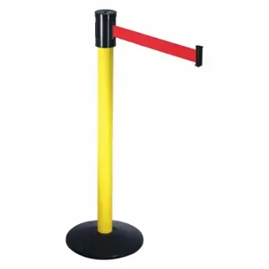 VISION 321YA-RD Tron Barrier Post With Belt, Yellow, 40 Inch Post Height, 2 1/2 Inch Post Dia, Sloped | CU7YRZ 45NU03