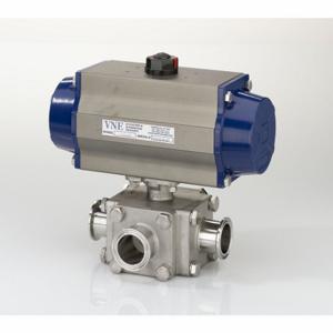 VNE STAINLESS 93CT3.0C/161-6S1-XX Pneumatic Ball Valve, Full T, 3 Inch, Clamp, 316 Stainless Steel, Three-Way, PTFE Seal | CU7ZCB 803CV2