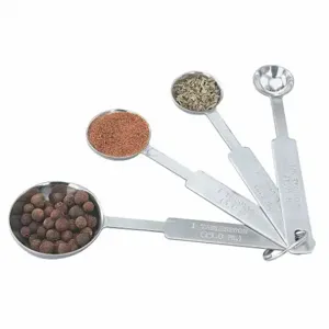 VOLLRATH 47118 Four Piece Round Measuring Spoon Set, 1/2 tsp, 1 tsp, 1 tbsp, Stainless Steel, Gray | CJ2FWR 4NCK8