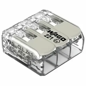 WAGO 221-483 Push-In Connector, Gray, Polycarbonate, 3 Ports, 20 A Current, 12 Awg | CU8CLL 798HN5