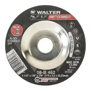 WALTER SURFACE TECHNOLOGIES 08B457 Depressed Center Grinding Wheel, 4 1/2 Inch Dia, 5/8 Inch -11 Hole, 24 Grit | CU9CBC 32WJ93