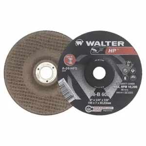 WALTER SURFACE TECHNOLOGIES 08B600 Depressed Center Grinding Wheel, 6 Inch Dia, 7/8 Inch Hole, Aluminum Oxide | CU9CBA 32WJ83