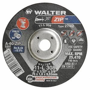 WALTER SURFACE TECHNOLOGIES 11L308 Depressed Center Cut-Off Wheel, Aluminum Oxide, Zip | CU9BZL 32WK75