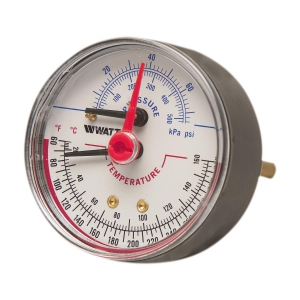 WATTS LFDPTG3-2 1/2 0-50 1/2 Pressure And Temperature Gauge, 1/2 Inch Inlet, 0 To 50 Psi | BT6KHY 0121685