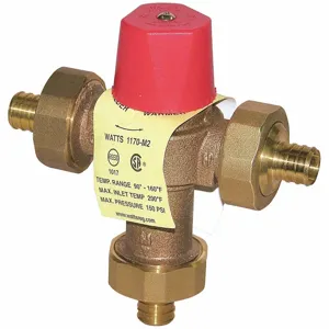 WATTS 3/4 LF 1170 PEX Mixing Valve, Brass, 0.5 to 23 gpm, PEX Inlet, PEX Outlet, 3/4 Inch Inlet Size | CJ2VBK 5DMF6