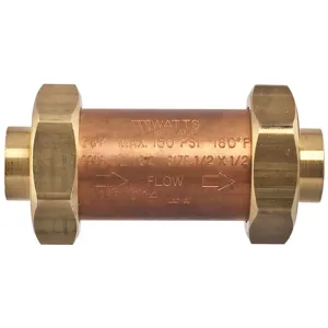 WATTS CU7-U2-U2 1/2X1/2 Dual Check Valve, Female NPT Inlet x Female NPT Outlet, 1/2 Inch x 1/2 Inch Size | CA4CJH 0064040