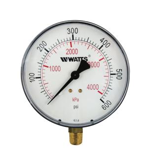 WATTS LFDPG1-4 0-600 1/4 Pressure Gauge, 1/4 Inch Inlet, -4 To 176 Deg. F, 0 To 600 Psi | BT6KHJ 0121658