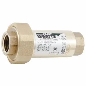 WATTS LF7RU2-2 Dual Check Valve, Dual Flow, Inline, Cast Copper Alloy, 1/2 Inch Size, FNPT x FNPT | CH9VBV 483M66