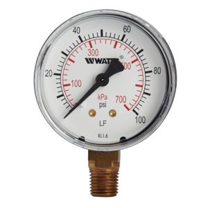 WATTS LFDPG1-2 0-100 1/4 Pressure Gauge, 1/4 Inch Inlet, -4 To 176 Deg. F, 0 To 100 Psi | BT6KHA 0121633