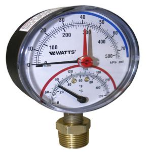 WATTS LFDPTG1-3 0-75 1/2 Pressure And Temperature Gauge, 1/2 Inch Inlet, 0 To 75 Psi | BT6RFC 0121664