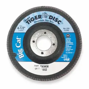 WEILER 96177 Flap Disc, Type 27, 4 1/2 Inch x 7/8 Inch, Zirconia Alumina, 120 Grit, Phenolic Bk | CU9URM 3H763