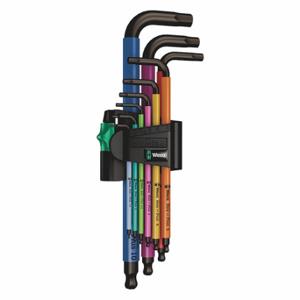 WERA TOOLS 05022089001 Hex Key Set, L, Metric, Long, 9 Pieces, Clip, Steel, Color Coded, 2 Tips, 1.5 mm to 10 mm | CU9VMM 483F61