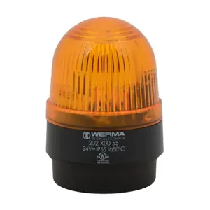 WERMA 20230055 Industrial Signal Beacon, 58mm, Yellow, Flashing Strobe, IP65, Base Mount, 24 VDC | CV6LVL