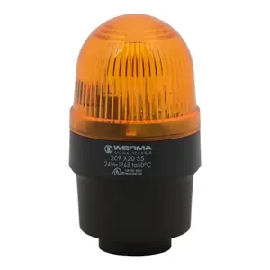 WERMA 20932055 Industrial Signal Beacon, 58mm, Yellow, Flashing Strobe, IP65, Tube Mount, 24 VDC | CV6LXZ