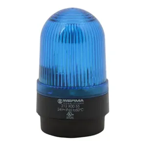 WERMA 21250055 Industrial Tall Signal Beacon, 58mm, Blue, Flashing Strobe, IP65, Base Mount, 24 VDC | CV6LZM