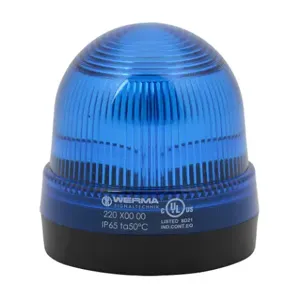 WERMA 22050000 Incandescent Industrial Signal Beacon, 75mm, Blue, Permanent, IP65, Base Mount | CV6MBW