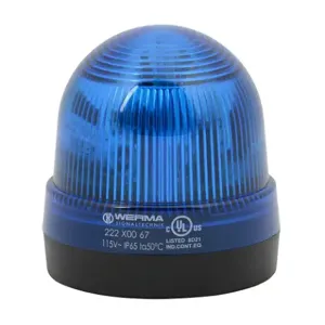 WERMA 22250067 Industrial Signal Beacon, 75mm, Blue, Flashing Strobe, IP65, Base Mount, 115 VAC | CV6MCT