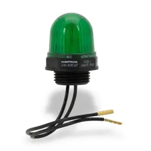 WERMA 23020067 Industrial Signal Beacon, 29mm, Green, Permanent, M20 x 1.5 Threaded Base Mount, 115 VAC | CV6MDY