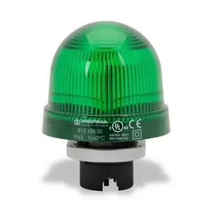 WERMA 81520000 Incandescent Industrial Signal Beacon, 75mm, Green, Permanent, IP65, 37mm Mount | CV6MLV