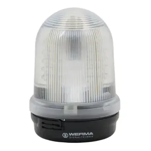 WERMA 82949068 Industrial Signal Beacon, 98mm, Clear/White, Evs Flashing, Base Mount, 115-230 VAC | CV6MTD