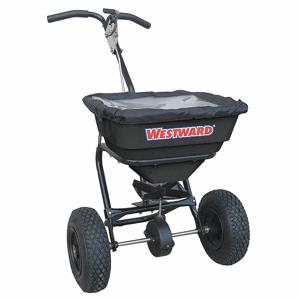 WESTWARD 10F636 Broadcast Spreader, 70 lbs. Capacity, Pneumatic, Curved T, 10 to 12 ft. Spread | CH9TQW