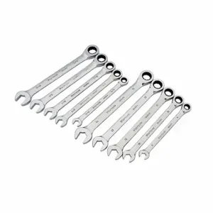 WESTWARD 1LCF4 Combination Wrench Set, Alloy Steel, Full Polish, 10 Tools, Standard, Tool Roll | CU9ZQW