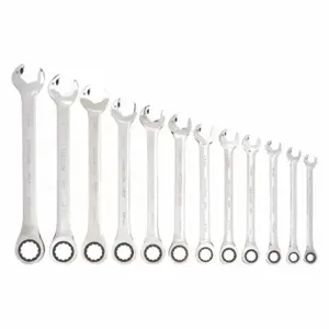 WESTWARD 20PH18 Combination Wrench Set, Alloy Steel, Chrome, 12 Tools, 8 mm to 19 mm Range of Head Sizes | CU9ZQM