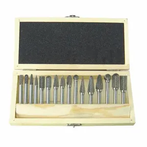 WESTWARD 2LYR9 Carbide Bur Set Single Cut 1/4 Inch 16 Pcs | AC2QCL